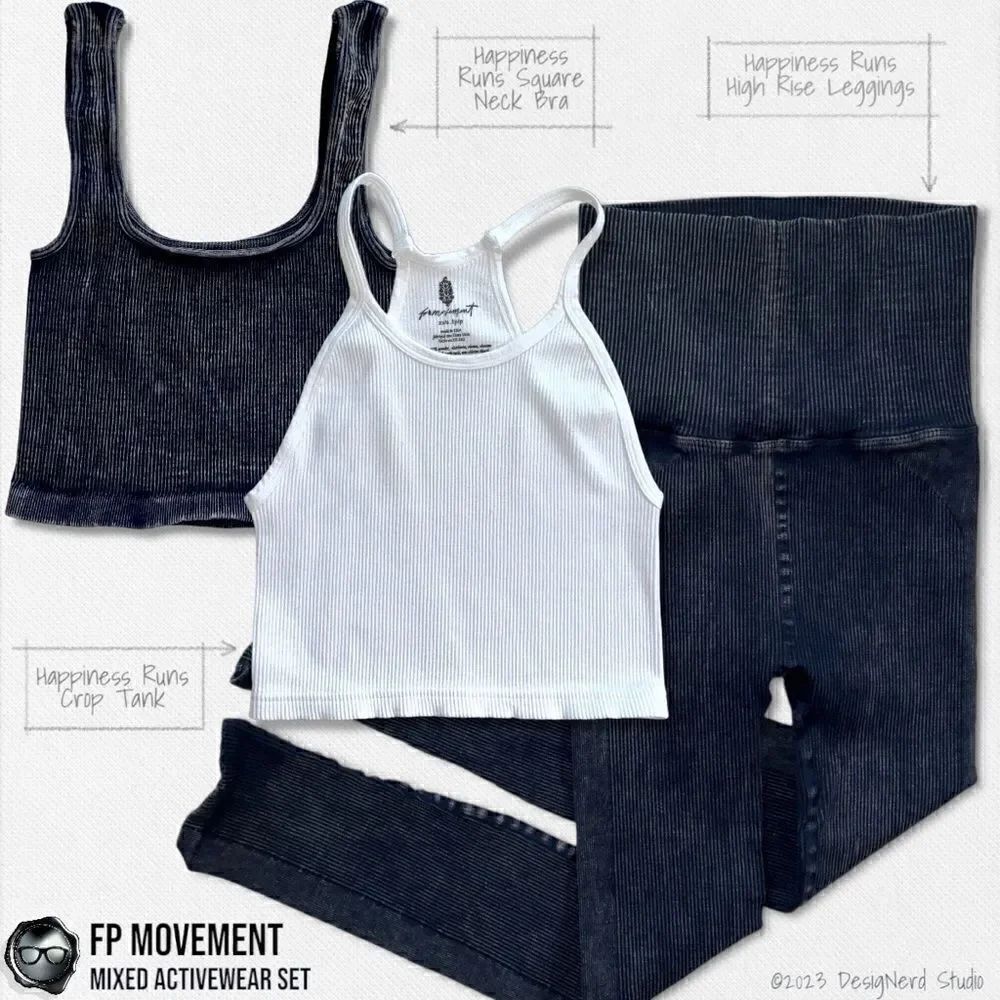 FP MOVEMENT HAPPINESS RUNS SET: CROP TANK + SQUARE NECK BRA + HIGH RISE LEGGINGS